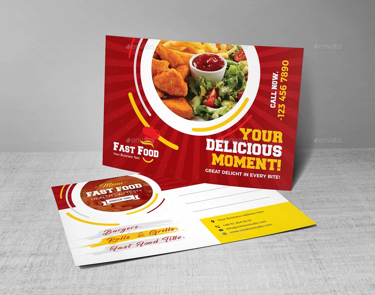 Fast Food Postcard, Print Templates GraphicRiver